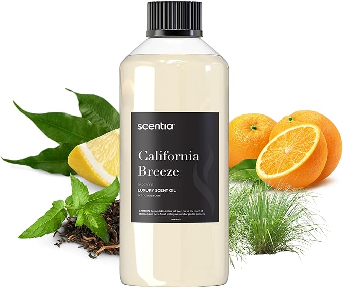 Scentia Diffuser Oil Inspired by Delano Hotel Scent - 500 mL 16.9 fl oz - Essential Oil Blend Orange, Green Tea for Aromatherapy Diffusers, Fragrance Oil Refill - California Breeze, Made in USA