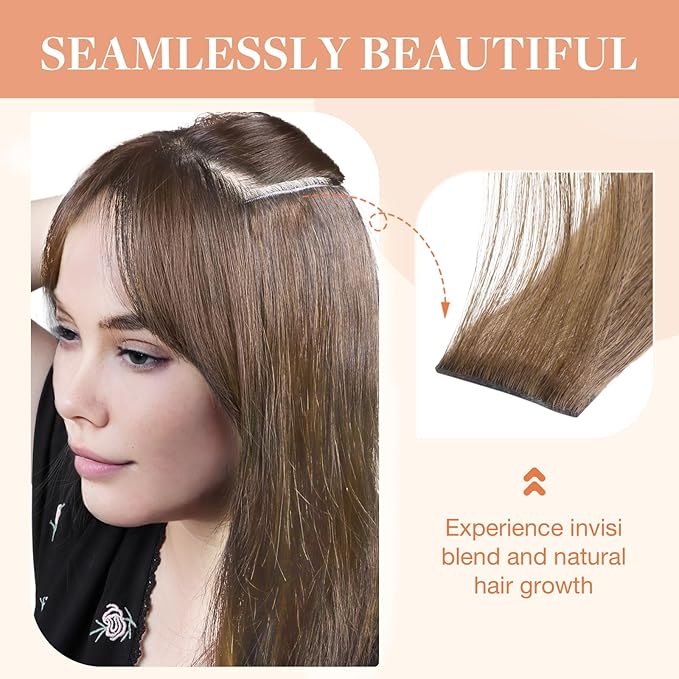 GOO GOO Invisi Edge Clip in Hair Extensions 16inch 120g 7Pcs Injected Seamless PU Clip in Hair Extensions, Virgin Real Human Hair, 5 Light Ash Brown