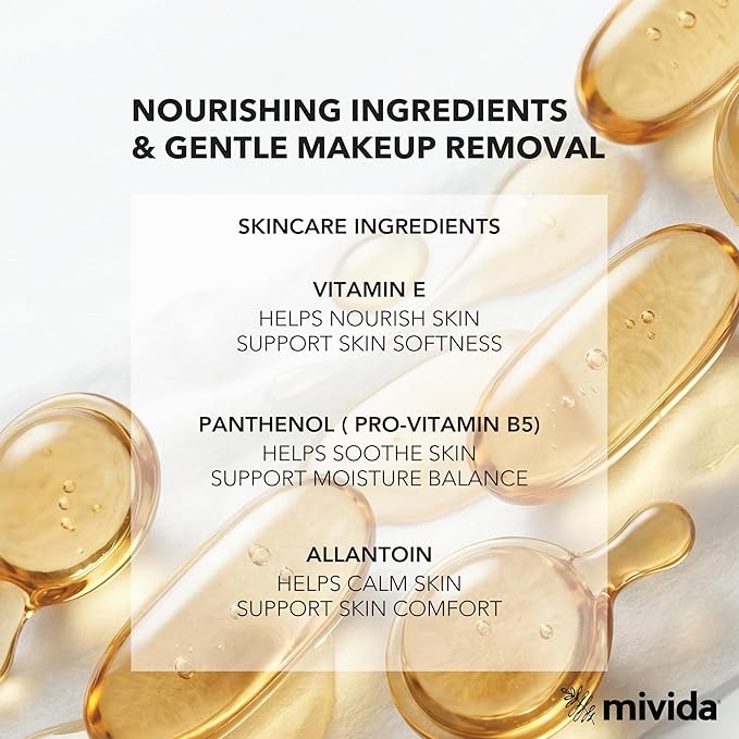 mivida Hypoallergenic Makeup Remover Wipes Individually Wrapped with Vitamin E, Alcohol Free, Fragrance Free Make up Remover Wipes for Face, Gentle for Sensitive Skin, Plant-Based 40 x 5 (total 200ct)