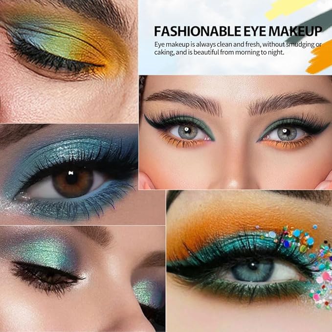 9-Color Eyeshadow Palette – High Pigment Matte Shimmer Glitter Eyeshadow Palette in Teal, Yellow, Olive & Brown, Long-Lasting Waterproof, Blendable for Creative & Everyday Looks