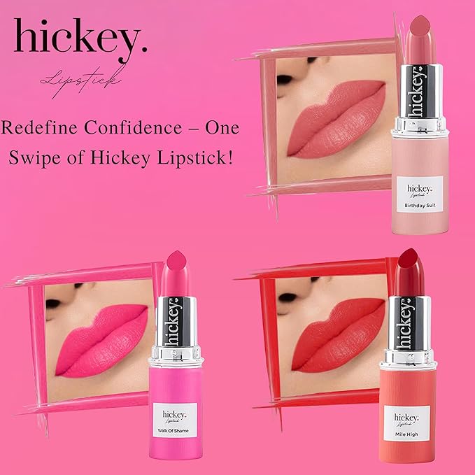 Hickey Lipstick The Essentials Trio - 3 Piece Refill Set, Mile High (Red), Walk of Shame (Hot Pink), Birthday Suit (Nude), Long Lasting Hydrating Velvet Finish Lipstick for Women, Vegan & Gluten-Free