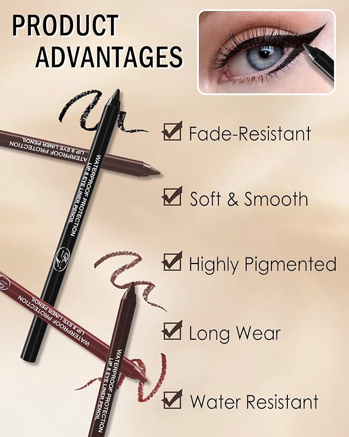 10 Pcs Gel Eyeliner Pencil Set, Black Brown Burgundy Waterline Waterproof Eye Liner, Eyeshadow Stick for Women, Cream Long Lasting Smudge Proof Eyeliner Pen Pack, Matte Makeup Pen with Sharpener-Set B