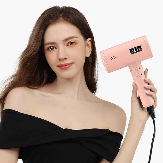 AINA Pro Salon Hair Dryer(New tech),2000W Blow Dryer with Diffuser Comb for Women | BLDC Hair Dryer | Brushless Motor 150,000 RPM | Ionic | LED Display | 4 Magnetic Attachments 110V/ALCI(Baby Pink)