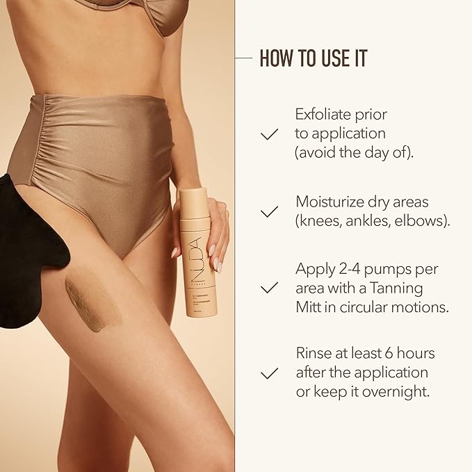 Nuda Medium BronzeFoam Self Tanning Mousse | Lightweight, Fast-Drying, & Streak-Free Sunless Tanner | with Hydrating Coconut Oil, Cucumber, Mango, Apricot, & Grapefruit | Easy to Apply, (190mL)