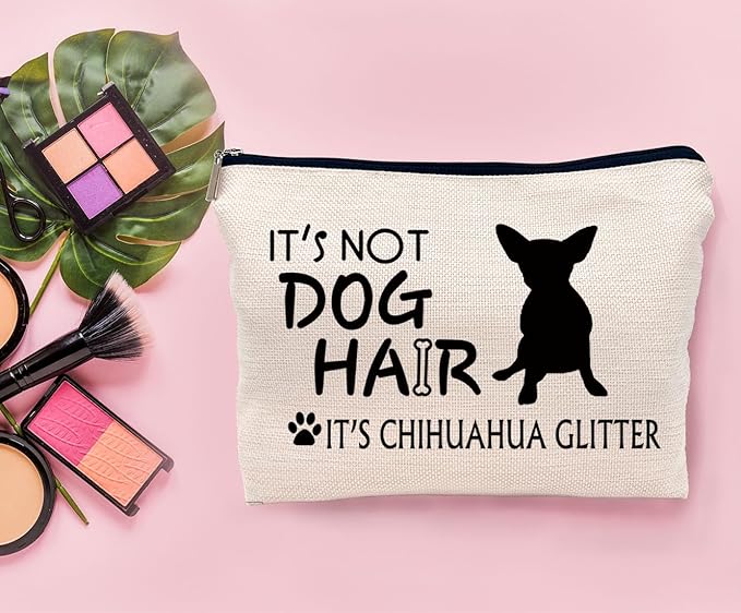 Lacosu It's Not Dog Hair It's Chihuahua Glitter Makeup Bag,Chihuahua Silhouette Funny Dog Cosmetic Makeup Bag for Dog Lovers Women Girls,Dog Owners Gifts,Birthday Valentine's Day Gift Makeup Bag