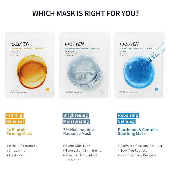 RAZUYEN Brightening Hydrating Face Mask (10 PCS), Glowing & Moisturizing Sheet Mask with Niacinamide, Rosa Water and Arbutin, Rose Face Mask For All skin types, Added Fragrance Free