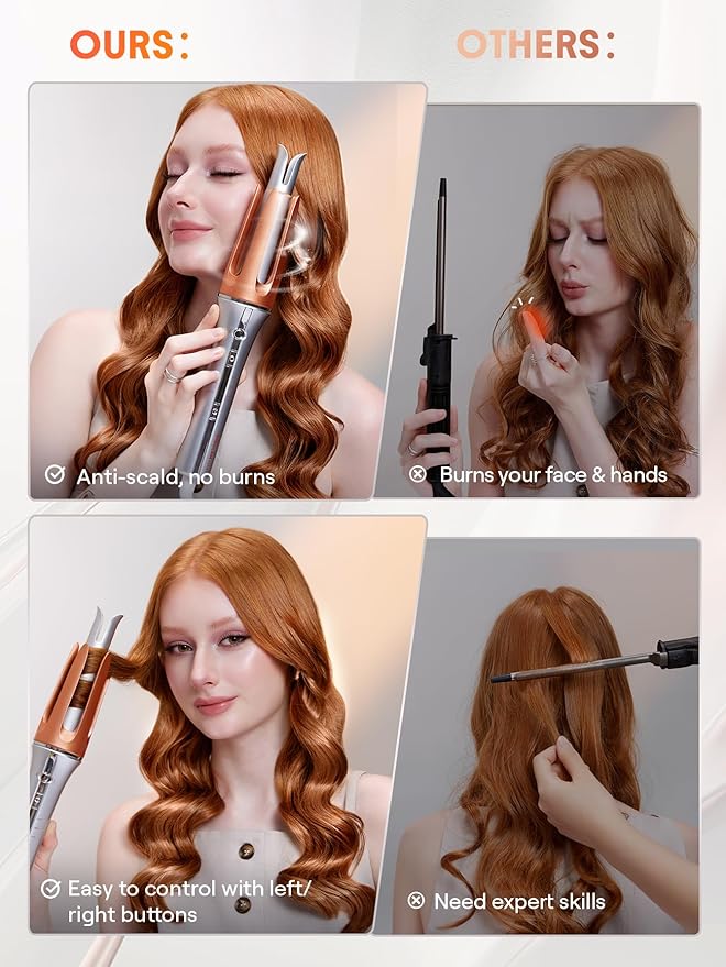SHEGLAM Automatic Curling Iron 1 inch with 3 Temperatures Fast Heating, 2-Way Rotation, Automatic Shut-Off, Anti-Scald, Anti-Tangle Rotating for Hair Styling