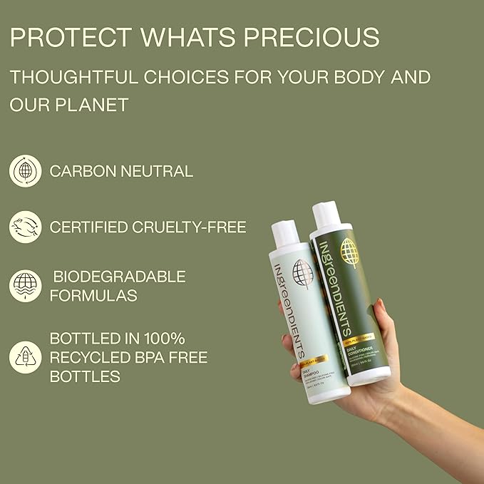 Ingreendients Non Toxic Vegan Shampoo and Conditioner with Organic Ingredients, Apple Cider Vinegar, Tea Tree Oil - Color Safe, Paraben & Gluten Free, Silicone & Sulfate Free, pH Balanced