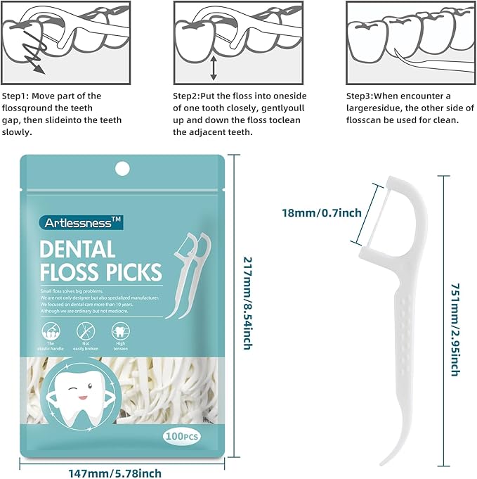 Adult Floss Stick, Floss Picks, 100 pcs per Bag, Comes with a Carrying case for 10 flossing Sticks, The Threads are Made of Special Material for Dental Floss，2 Bags = 200 pcs.