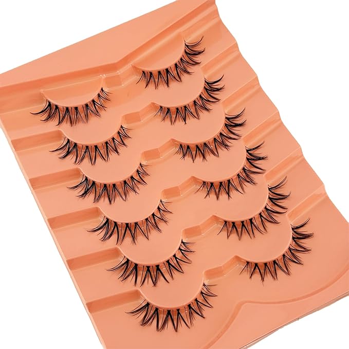False Eyelashes Natural Look Wispy EyeLashes Cat Eye Lashes, Yasnai Fake Lashes Volume Lashes, Mink Lashes Strips Lashes Natural Eyelashes Clear Band 6 Pairs Pack
