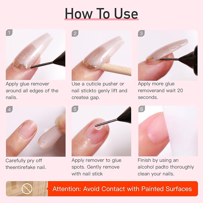 Curvlife 20ml（2pcs）Pinpoint Nail Glue Remover for Press on, Multi-Functional Remover for Nails Tips, Non-Acetone Nail Polish Remover, Gentle Glue Remover for Gel x Nails