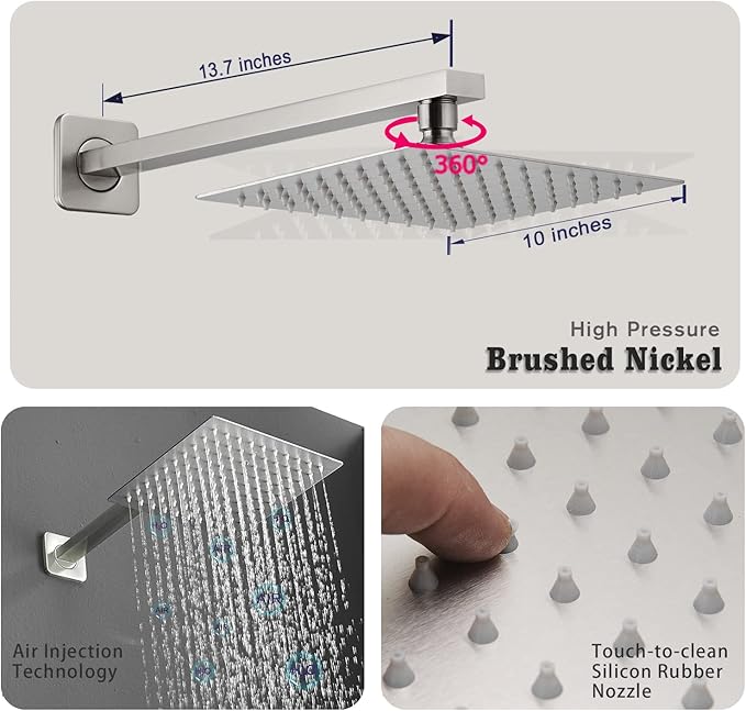 annazom Brushed Bathroom Luxury Rain Mixer Combo Set Wall Mounted Rainfall Shower Head System, Shower Head System Shower Faucet Rough-in Valve Body and Trim Included
