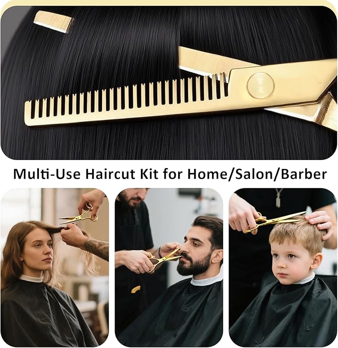 Hair Cutting Scissors Shears Kits, Barber Hair Cutting Scissors Thinning Shears Sharp Blades Hairdresser Haircut for Women/Men/Kids,and Home Use Premium 12 Pcs Professional Hairdressing Scissors