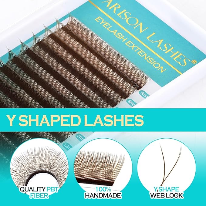 YY Eyelash Extensions C Curl 0.05mm Thickness Y Volume Lash Extension Easy Premade Fans 2D Soft Matte Black Volume Lashes Supply(Brown-0.05C-15mm)