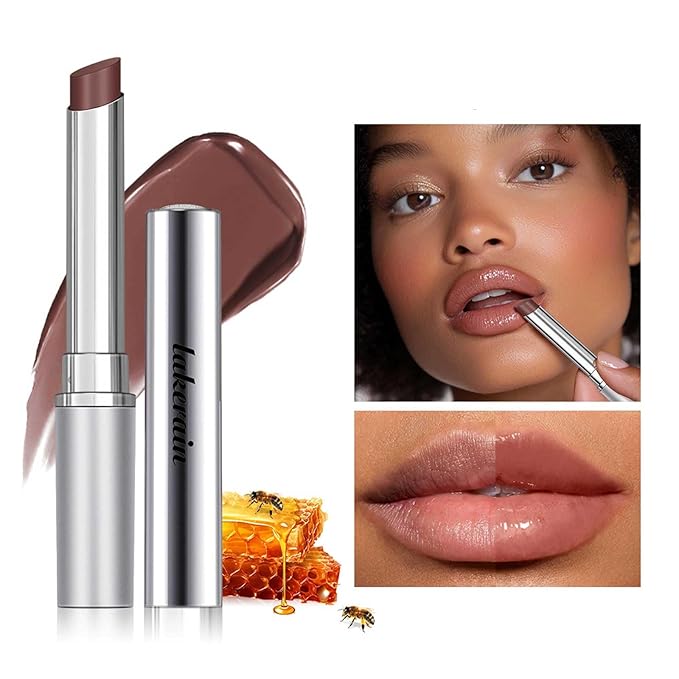 BAISEN DIARY 2PCS Honey Lipstick Tinted Lip Balm - Sheer Hydrating Lipstick for All Skin Tones - Moisturizing Lip Color, Nourishing Lip Balm with a Hint of Natural Black Cherry Tint (Black & Nude)