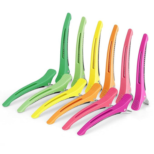 12PCS Hair Clips for Styling - Non Slip No Crease Duck Billed Hair Clips for Women with Silicone Band - Professional 4.3 Inch Large Salon Hair Cutting Clips for Hairdresser - Multicolored