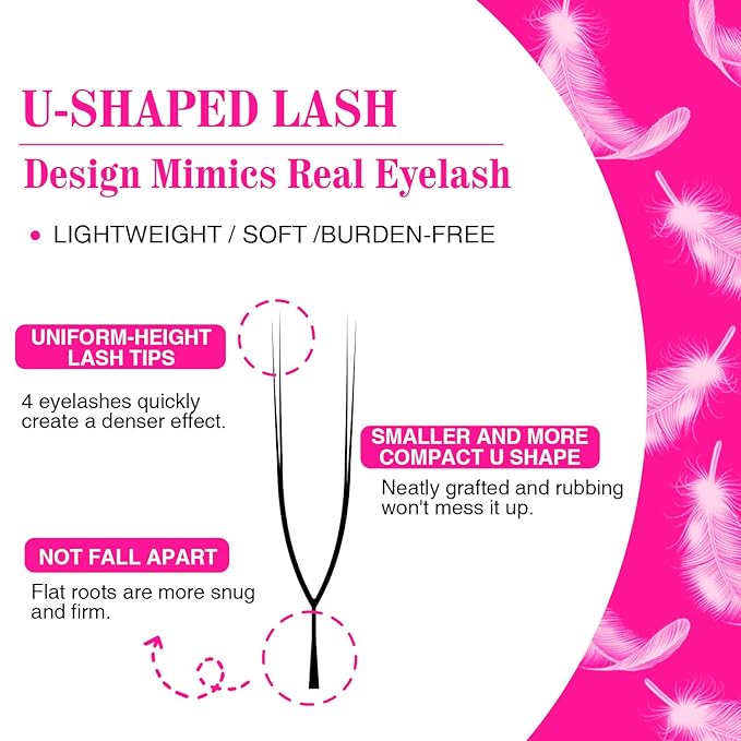TDANCE U Lash Extensions 2D 3D 4D 5D UU Lash Fans Eyelash Extension U Shaped Natural Volume Lashes Extension Soft Matte Black Lashes(UU-2D-0.07-C,8-15mm)