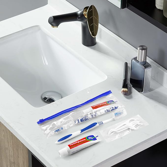Disposable Travel Toothbrush and Toothpaste Set,Travel Kit with Plastic Zip Bag,Toothbrush Head Cover, Floss Pick,25gram Toothpaste,Bulk Toothbrush for Homeless,Travel,Hotel(15)
