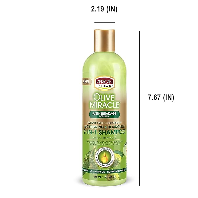 African Pride Olive Miracle Shampoo & Conditioner 2 in1 Formula (3 Pack) enriched with tea tree and olive oil to moisturize and protect hair and scalp, 12oz.