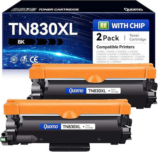 TN830XL TN830 Toner Cartridges Replacement for Brother TN-830XL TN 830 Compatible with Brother DCP-L2640DW MFC-L2820DW HL-L2400D HL-L2460DW HL-L2405W HL-L2465DW HL-L2480DW Printers Ink (2 Pack, Black)