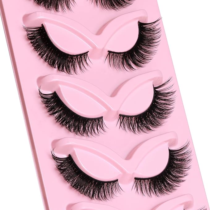 Veleasha Cat Eye Lashes Natural Look Fox False Eyelashes Gorgeous Wispy & Lightweight Faux Mink Lashes for Doll Eye Makeup 5 Pairs Pack (Charming)
