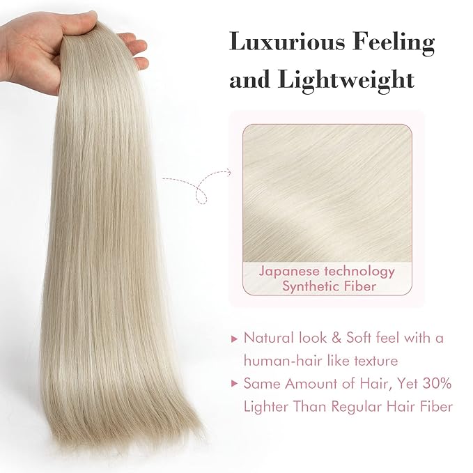 REECHO Clip in Hair Extensions, Hair Extensions Thick Long Lace Weft Lightweight Synthetic Hairpieces for Women (24 Inch-240 Gram(Pack of 5), Platinum Blonde)