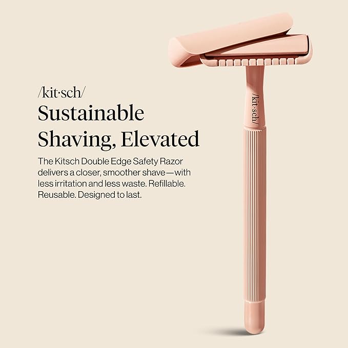 Kitsch Double Edge Safety Razors for Women and Men, Long Metal Handle and Stainless Steel Single Blade Razor with 5 Double Edge Refills, for Shaving and Travel Essentials - Terracotta