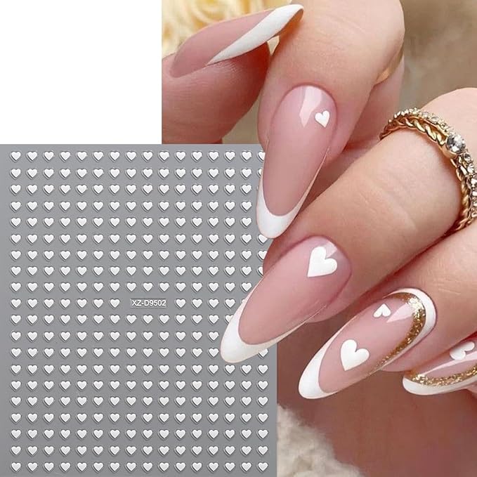 Heart Nail Stickers 3D Self-Adhesive Holographic French Black White Gold Silver Red Heart Design Nail Art Sticker Hearts Nail Decals Valentine DIY Manicure Decoration for Women 6 Sheets