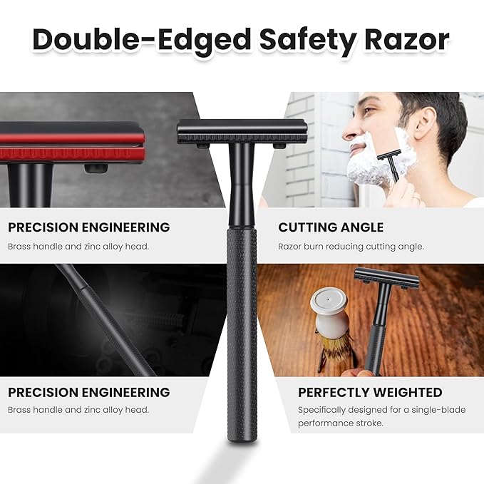 Eco-Friendly Safety Razor With 10 Premium Stainless Steel Blade Safety Razors For Men Shaving Razor, Smooth Wet Shave Experience, Gun Black