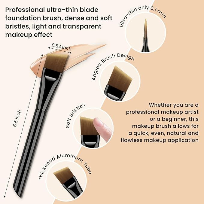 ACCOF Ultra Thin Flat Foundation Brush for Liquid Makeup,Liquid Foundation Brush 0.1mm Peak, Flat Makup Brush with Power Puff for Liquild and Cream