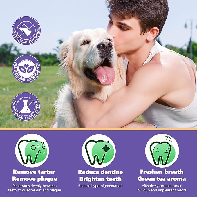 Dog Dental Powder, Dog Breath Freshener, Dog Teeth Cleaning, Plaque & Bad Breath Off, Teeth Cleaning Made Easy, Green Tea Flavor