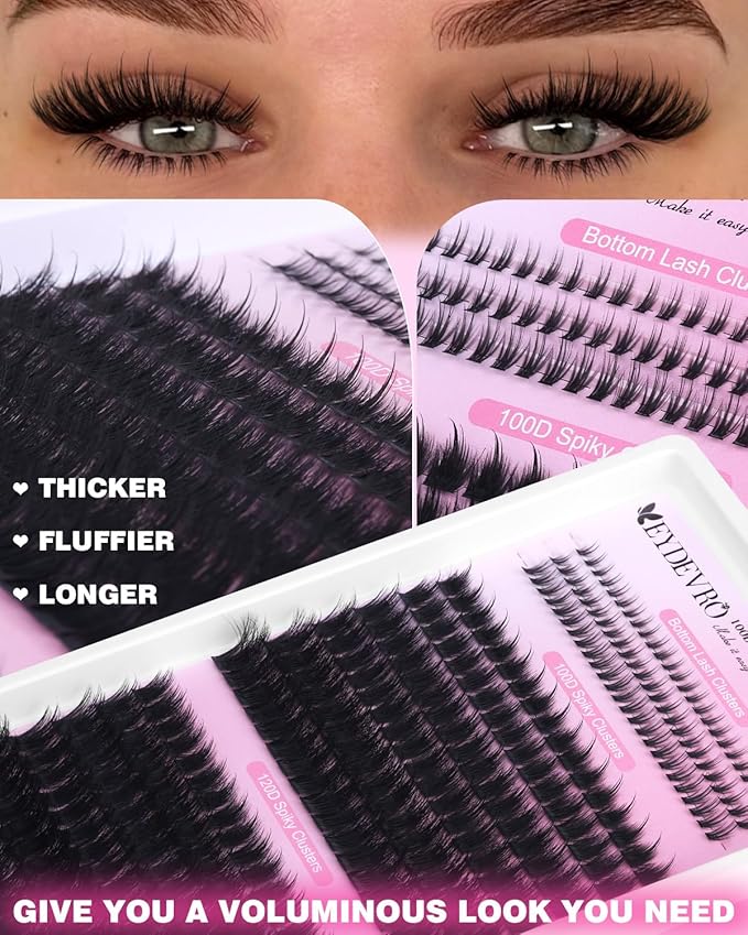 EYDEVRO Fluffy Lash Clusters with Bottom Lashes Volume Eyelash Clusters with Spikes Thick Full 10-20mm Cluster Eyelash Extensions D Curl Individual Cluster Lashes Fairy Manga DIY Lash Extensions