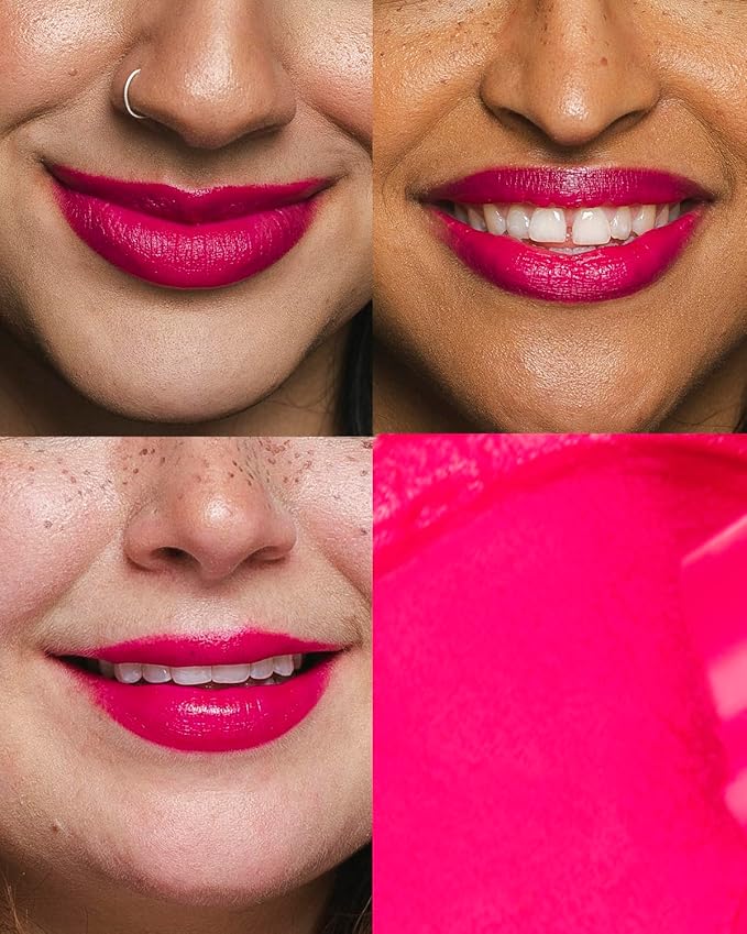 Cheekbone Sustain Lipstick, Vibrant Electric Pink, Creamy Satin Lip Color with Buildable Pigment, Long-Wear, Moisturizing Formula with Organic Castor Oil, Eco-Conscious, Vegan, 0.14 oz.