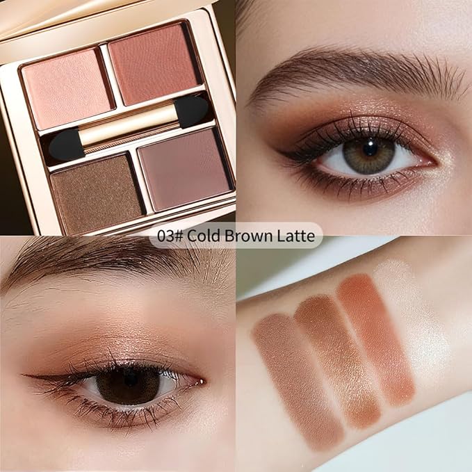 Warm Neutral Brown Eyeshadow Palette – 4 Matte & Shimmer Shades for Natural Everyday Makeup, Blendable Caramel & Mocha Tones, High-Pigment Long-Lasting Crease-Resistant Soft Glam Eye Shadow Kit
