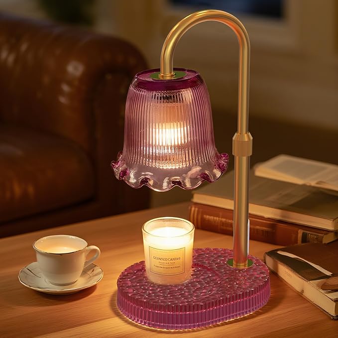 Candle Warmer Lamp with Adjustable Height - Flameless 4-Level Dimmable Wax Warmer, Timer Function & Stylish Design in Multiple Colors (pink1)
