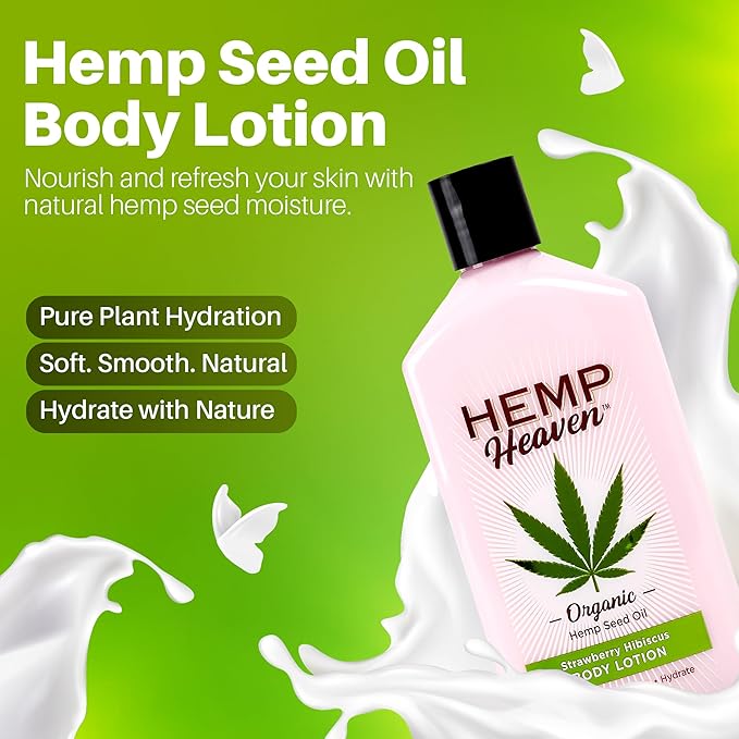 Hemp Heaven Hemp Lotion - Lotion Strawberry Hibiscus Scent - Natural Hemp Seed Oil, Paraben-Free, 12 oz, Made in USA, Nourishing for Men & Women, EWG Verified, Anti-Aging
