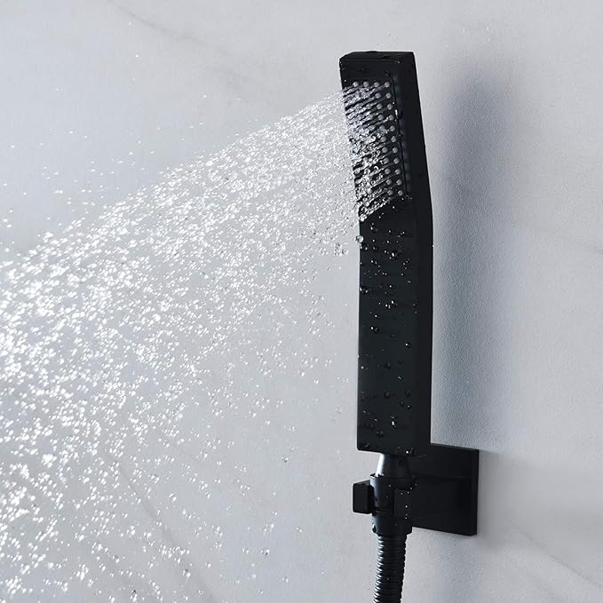 Cascada Luxury Bathroom Shower Set with Luxury Water Power LED Shower Head (Wall Mount) Rainfall Thermostatic 6 Massage Jets Spray Body Shower Set (12 Inch, Matt Black)