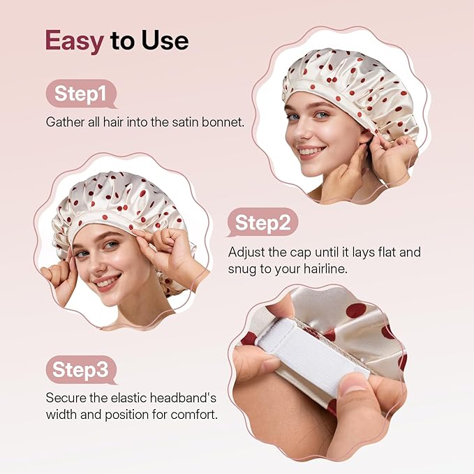 LitBear Silk Bonnet for Sleeping Women, Adjustable Double Layer Satin Silk Hair Bonnet with Scrunchies for Curly Natural Hair