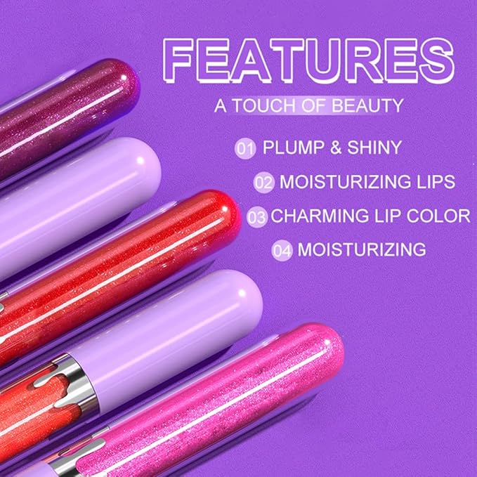 Glitter Liquid Lip Gloss,Plum Shimmer Lipstick, Waterproof Shimmer Lip Stain Lip Glaze, High Shine Long Lasting Shiny Lip Color Makeup 08#