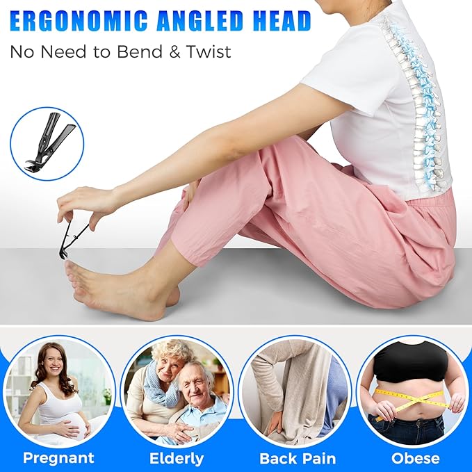 Toenail Clippers for Seniors for Thick Toenails with Wide Opening, Heavy Duty Angled Nail Clippers for Men with Long Handle, Large Fingernail Clippers with Catcher Gifts for Men Women Adults