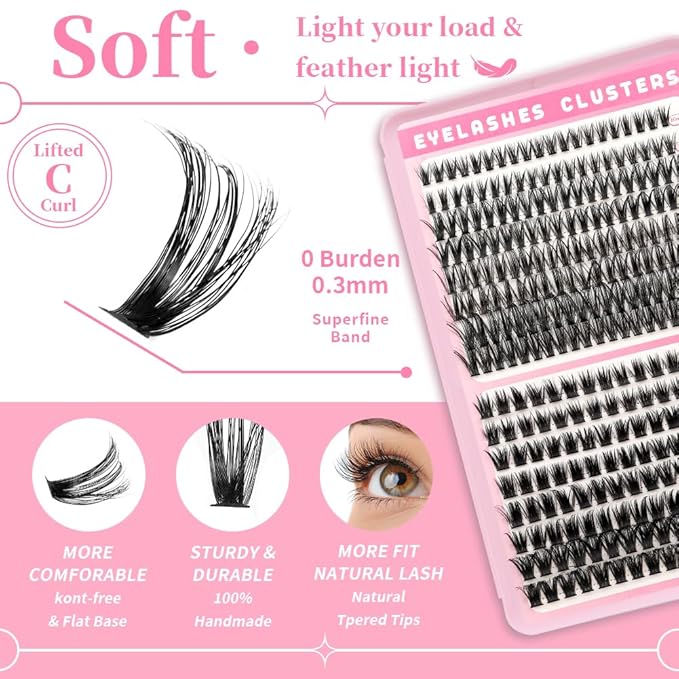 Cluster Lashes Eyelash Clusters 40D+80D Lash Clusters Wispy Individual Lashes 196PCS D Curl Lash Extension Natural Lashes Clusters DIY Cluster Eyelash Extensions for Beginners