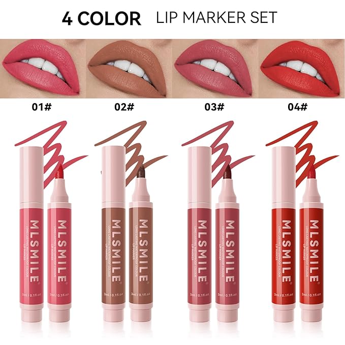 Lip Tint Marker Lightweight Lip Stain, Hydrating And Waterproof Long Lasting Non-Stick Cup Lip Stain Liquid Pen Matte Lip Marker Smudge Proof Matte Lipstick Precise Lip Liner for Women (03# L PINK)
