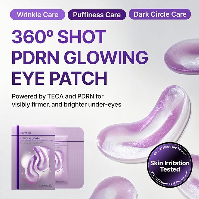 CENTELLIAN 24 360 Shot PDRN Glowing Eye Patch (6 Sets, 12ea) – Instant Depuffing & Dark Circle Revitalizing Hydrogel Under Eye Patches with PDRN, Retinol & Glutathione, Cooling Eye Bags Treatment