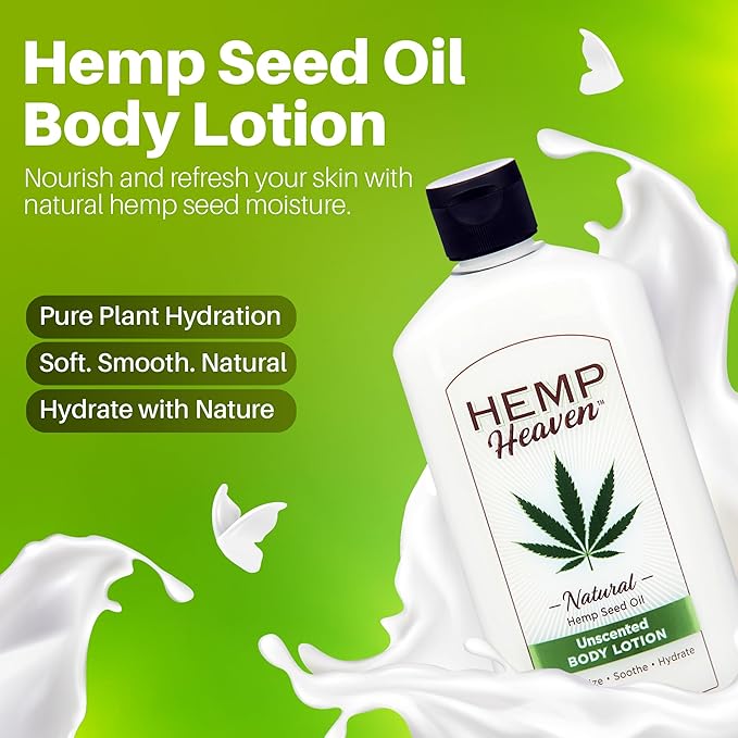 Hemp Heaven Hemp Lotion - Lotion Unscented Scent - Natural Hemp Seed Oil, Paraben-Free, 12 oz, Made in USA, Nourishing for Men & Women, EWG Verified, Anti-Aging