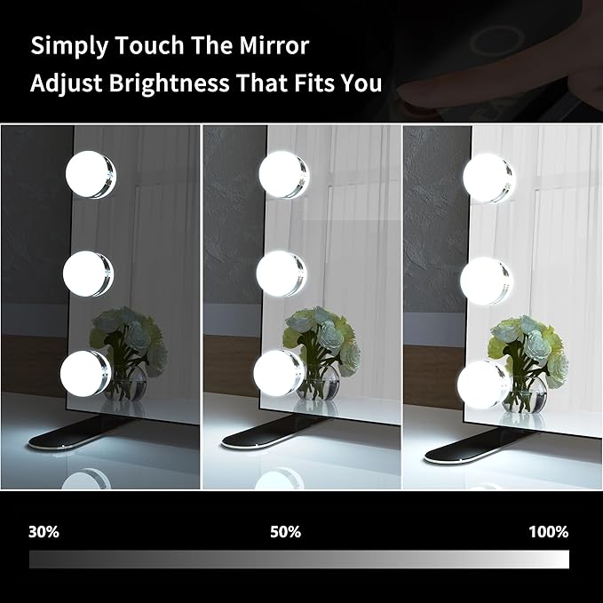 BEAUTME Vanity Mirror with Lights, Lighted Makeup Mirror with 14 Dimmer Bulbs, 2 Color Lighting Mode, Touch Control, Tabletop or Wall Mounted for Bedroom,Dressing Room,Balck 23.6" X 20"