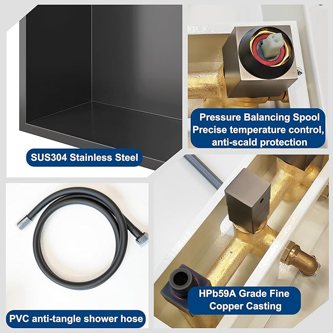 Qeke Integrated Shower Niche with Shower Head and Hand Shower, Stainless Steel Shower Tower System with Led Lights, 2-Tiers No Tile Needed Shower Niche for Bathroom in Gunmetal Black (Golden Shower)