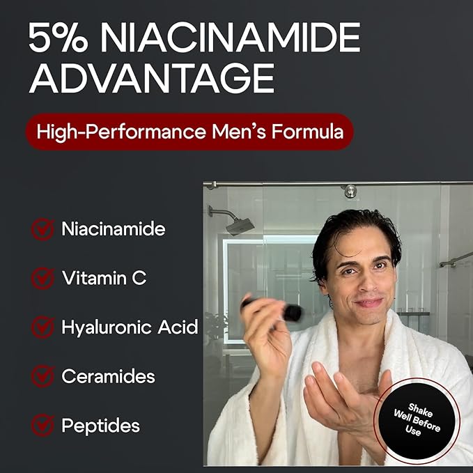 Man Labs Titan Anti-Aging Face Serum for Men – Reduces Appearance of Fine Lines, Dark Spots & Wrinkles – Hydrates Dry and Rough Skin – 5% Niacinamide, Vitamin C, Hyaluronic Acid – Unscented, 1 Fl Oz