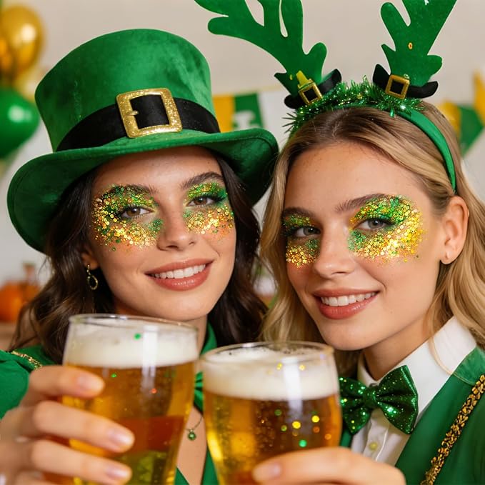 DAGEDA Laser Green Body Glitter Stick,St Patricks Day Accessories,Sparkly Face Glitter Makeup,Holographic Hair Glitters St Paddys Outfits for Women, Shimmer Face Paint Stick for Mardi Gras Accessories