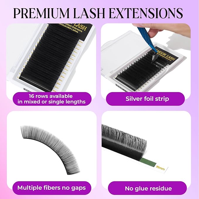 Eyelash Extensions, Mink Lash, Volume & Classic Lashes for Professionals, J/B/C/CC/D/L/M Curl, 4-15mm Length, Soft Korean PBT Fiber, 16 Rows Lash Tray (Black-CC-0.07-12mm)