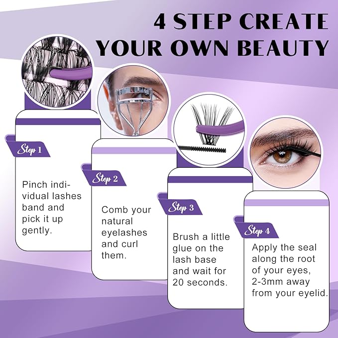 DIY Lash Extension Kit 280pcs Individual Lashes Cluster D Curl Eyelash Extension Kit Lash Clusters with Lash Bond and Seal and Lash Applicator Tool for Self Application (KIT,40D-D-9-16MIX)
